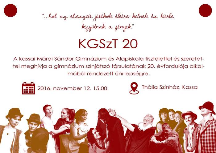 20 éves jubileumát ünnepli a KGSzT diákszínpad Kassán