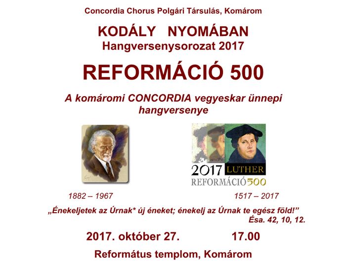 Reformáció 500 – a Concordia vegyeskar ünnepi hangversenye Komáromban