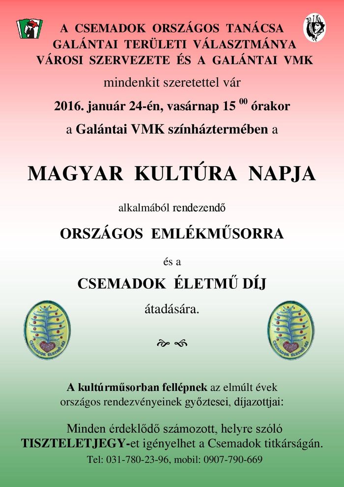 A Magyar Kultúra Napja - országos emlékműsor Galántán