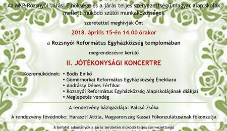 II. Jótékonysági koncert a magyar iskolák támogatására Rozsnyón