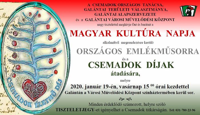 Magyar kultúra napja - Országos emlékműsor Galántán 2020-ban is